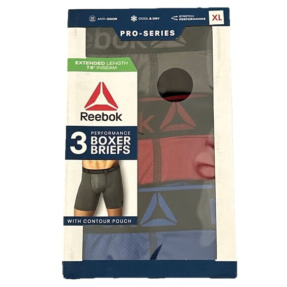 Reebok Men’s 3 Pack X-Large Performance Mid Length Boxer Brief - Gray Red Blue - Picture 1 of 3